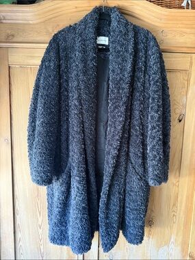 Isabel Marant Plush Grey/Black Faux-Sherpa Coat with One Button Closure
